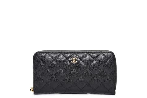 Chanel Gusset Zip Around Wallet Quilted Caviar Gold